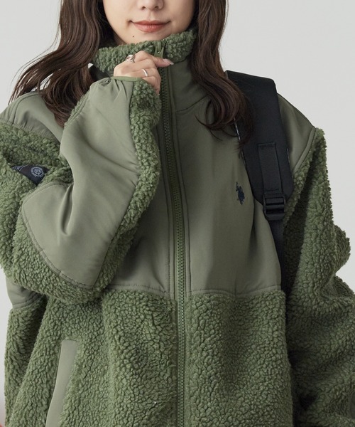 U.S. POLO ASSN.（ユーエスポロアッスン）の「U.S. POLO ASSN./ユーエスポロアッスン ブランドロゴ 切り替えデザイン ボアジャケット（ブルゾン・メンズ・ブラック/カーキ/アイボリー/ネイビー・M/S/L）」の5枚目の写真