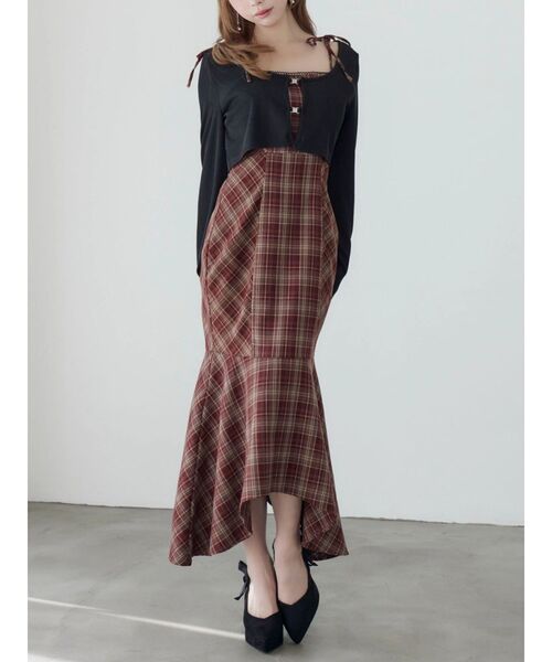 EATME（イートミー）の「マーメイドチェックワンピース（ワンピース・レディース・ワイン/ブラック・MEDIUM/SMALL）」の2枚目の写真