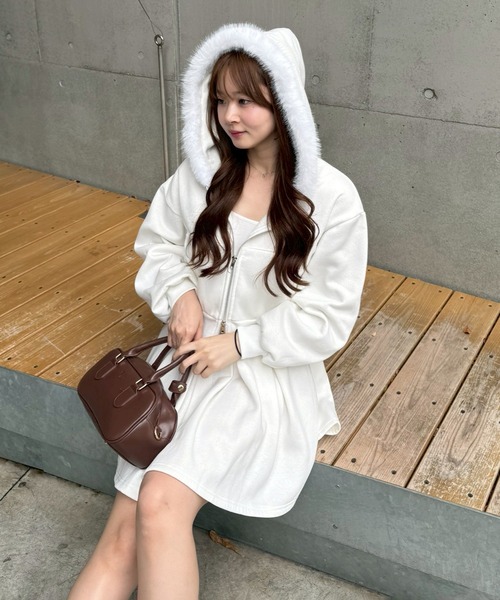 セール】【上下SET】ファーパーカーセットアップ（ワンピース