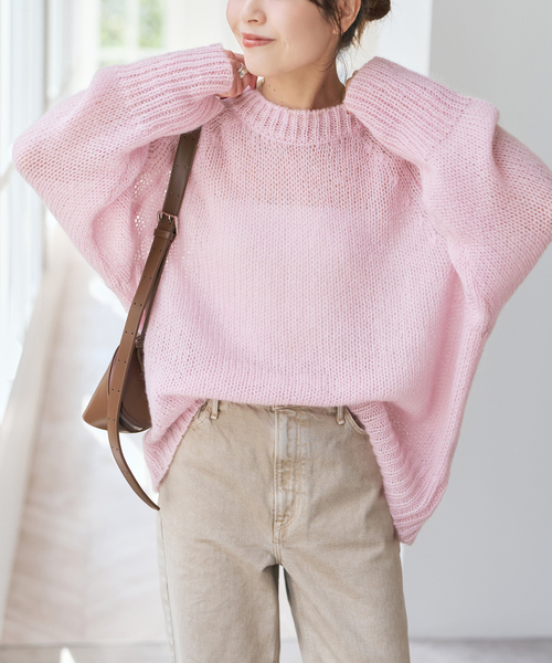 【新品・未使用】スピックアンドスパン　モヘヤ混ルーズニット　ピンク セール】モヘヤ混ルーズニット（ニット/セーター）｜Spick & Span