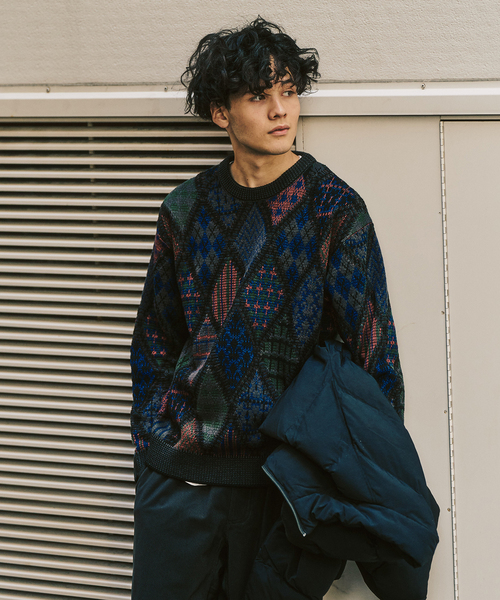 417 EDIFICE（フォーワンセブンエディフィス）の「アーガイルニットクルー（ニット/セーター・メンズ・ベージュ/ブラック・MEDIUM/LARGE）」の13枚目の写真