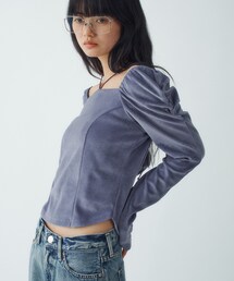 velour square puff top