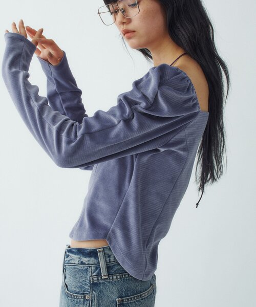 CODE A（コードエー）の「velour square puff top（Tシャツ/カットソー・レディース・チャコール/ベージュ系2/ブルー系7・00）」の12枚目の写真