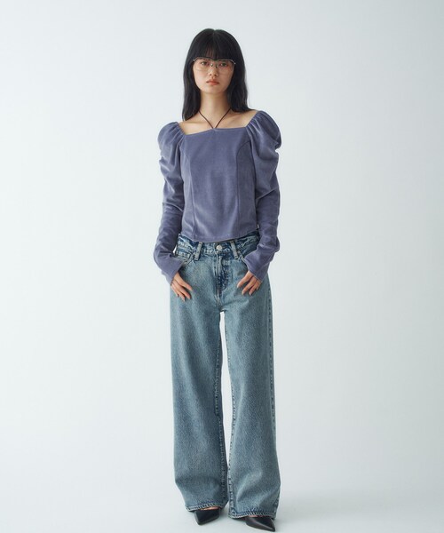 CODE A（コードエー）の「velour square puff top（Tシャツ/カットソー・レディース・チャコール/ベージュ系2/ブルー系7・00）」の9枚目の写真