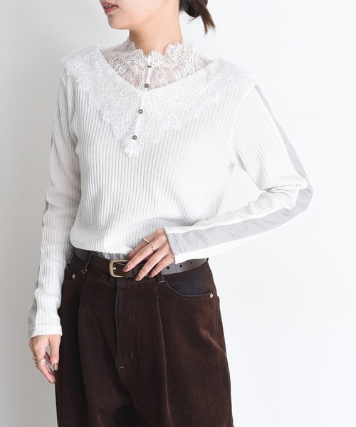 Eimee Law（エイミーロウ）の「レースカラーリブカットソー（Tシャツ/カットソー・レディース・アイボリー/チャコールグレー/グレー・FREE）」の7枚目の写真