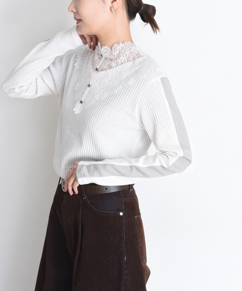 Eimee Law（エイミーロウ）の「レースカラーリブカットソー（Tシャツ/カットソー・レディース・アイボリー/チャコールグレー/グレー・FREE）」の8枚目の写真