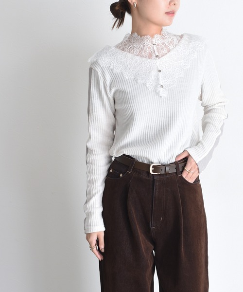 Eimee Law（エイミーロウ）の「レースカラーリブカットソー（Tシャツ/カットソー・レディース・アイボリー/チャコールグレー/グレー・FREE）」の9枚目の写真