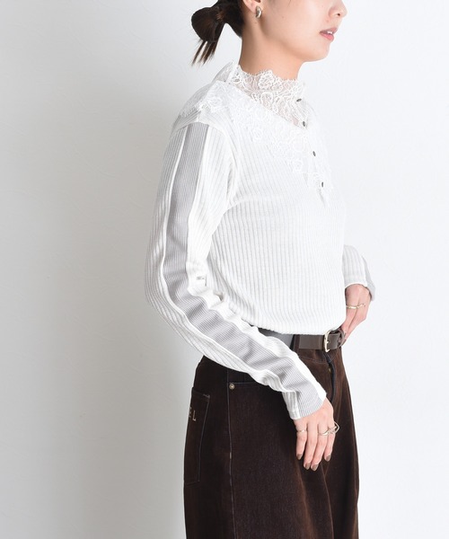 Eimee Law（エイミーロウ）の「レースカラーリブカットソー（Tシャツ/カットソー・レディース・アイボリー/チャコールグレー/グレー・FREE）」の11枚目の写真