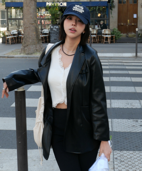 NICOLE SIGNATURE FAUX LEATHER JACKET_BLACK（ライダースジャケット 