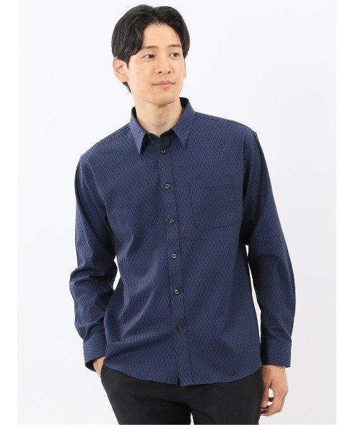 TAKA-Q（タカキュー）の「【ストレッチ 綿混】タカキュー ジャガード レギュラーカラー長袖シャツ（シャツ/ブラウス・メンズ・ボルドー/ネイビー・MEDIUM/LARGE/X-LARGE）」の2枚目の写真