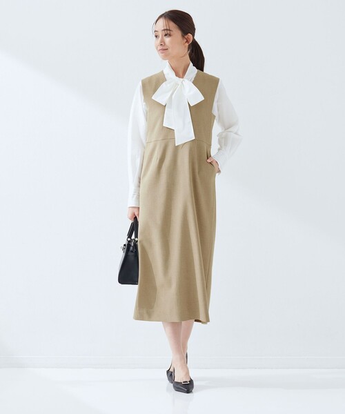 green label relaxing（グリーンレーベルリラクシング）の「［size SHORTあり］fleurie(フルリー) ジャンパースカート（ジャンパースカート・レディース・ネイビー/ベージュ・SHORT/FREE）」の7枚目の写真