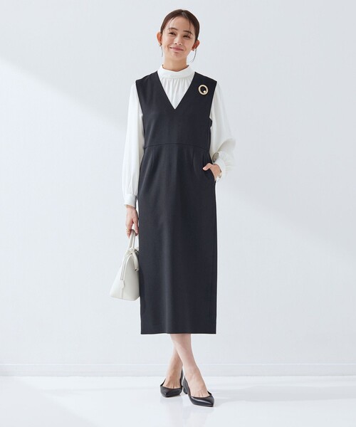 green label relaxing（グリーンレーベルリラクシング）の「［size SHORTあり］fleurie(フルリー) ジャンパースカート（ジャンパースカート・レディース・ネイビー/ベージュ・SHORT/FREE）」の11枚目の写真