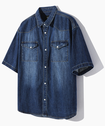 DIMITRI BLACK（ディミトリブラック）の「Bio Western denim short-sleeved shirt_Indigo（シャツ/ブラウス・メンズ）」