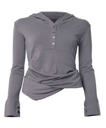 Asymmetrical Draped Hoodie (FL-187_Gray)