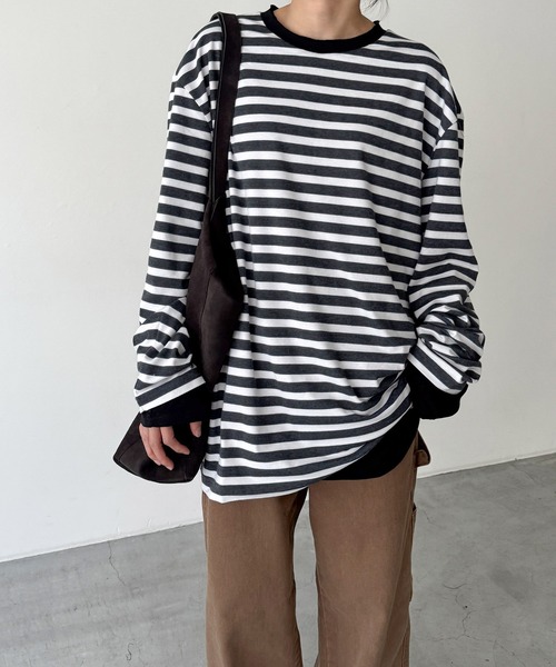 choice_cnl/SENSERA　レイヤードボーダーロングTシャツ