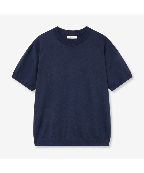 Кールウオッシュラウンドネックハーフニット (NEVY) — круглый вырез, полукруглый вязаный топ