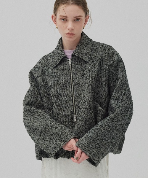 PUBLIC TOKYO(パブリックトウキョウ)の「ウールジップタックショートコート(ブルゾン・レディース・ブラック/マルチ/ベージュ・1/2)」の3枚目の写真