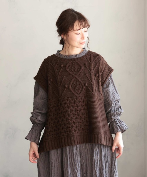 soulberry（ソウルベリー）の「樫の木のニットベスト（ベスト・レディース・ブラウン・M/L/LL/3L/4L/5L）」の19枚目の写真