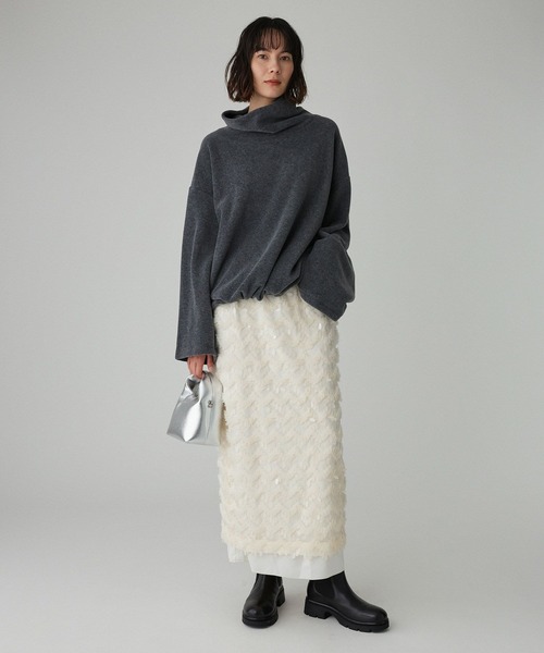 BABYLONE（バビロン）の「フェザースパンコールスカート（スカート・レディース・チャコール/オフホワイト・フリー）」の3枚目の写真