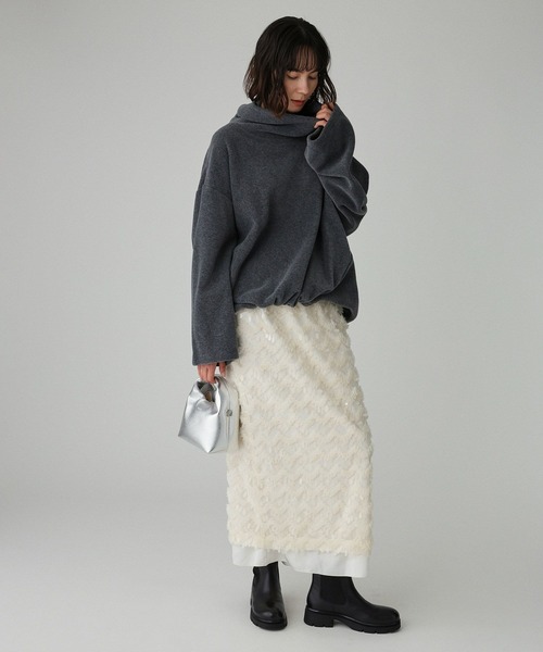 BABYLONE（バビロン）の「フェザースパンコールスカート（スカート・レディース・チャコール/オフホワイト・フリー）」の4枚目の写真