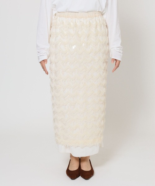 BABYLONE（バビロン）の「フェザースパンコールスカート（スカート・レディース・チャコール/オフホワイト・フリー）」の16枚目の写真