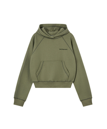 ZIG ZAG STITCH CROPPED HOOD - KHAKI