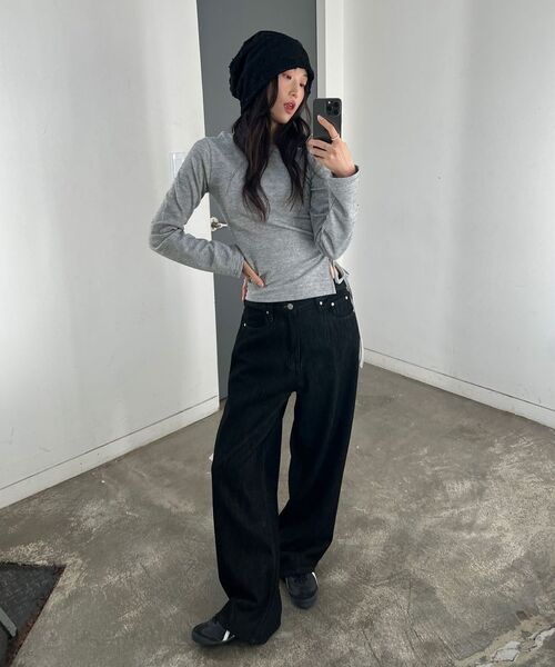 GLW(ジーエルダブリュ)の「リネンライクイージーワイドデニムパンツブラック(デニムパンツ・レディース・その他・MEDIUM/SMALL/X-LARGE/X-SMALL/LARGE/XX-SMALL)」の5枚目の写真