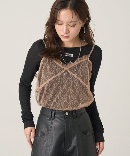 mline（エムライン）の「[mline]シアーレースキャミ（キャミソール・レディース・ブラック/ベージュ・FREE）」の14枚目の写真