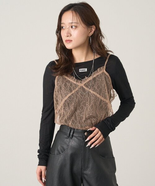 mline（エムライン）の「[mline]シアーレースキャミ（キャミソール・レディース・ブラック/ベージュ・FREE）」の15枚目の写真