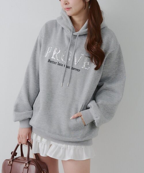 セール】キラキラロゴ裏起毛BIGパーカー（パーカー）｜continuer de