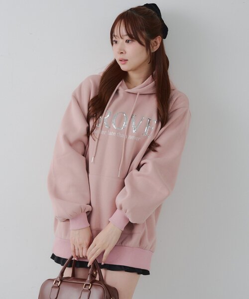 セール】キラキラロゴ裏起毛BIGパーカー（パーカー）｜continuer de