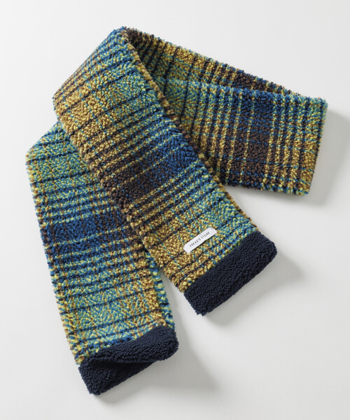 FREAK'S STORE（フリークスストア）の「チェック柄 ボア フリース マフラー（マフラー・メンズ・ネイビー/ブラウン/カーキ/グレー・ONE SIZE）」の8枚目の写真