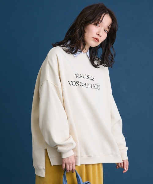 Green　Parks（グリーンパークス）の「裏起毛ルーズサイズロゴプルオーバー（スウェット・レディース・イエロー/ホワイト系その他/ピンク/ネイビー/チャコールグレー/ホワイト系その他2・FREE）」の3枚目の写真