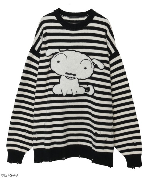 Candy Stripper(キャンディストリッパー)の「【クレヨンしんちゃん】シロ ダメージ ボーダー ニット(ニット/セーター・レディース・ライトブルー/ブラウン/ブラック×ホワイト・FREE)」の2枚目の写真