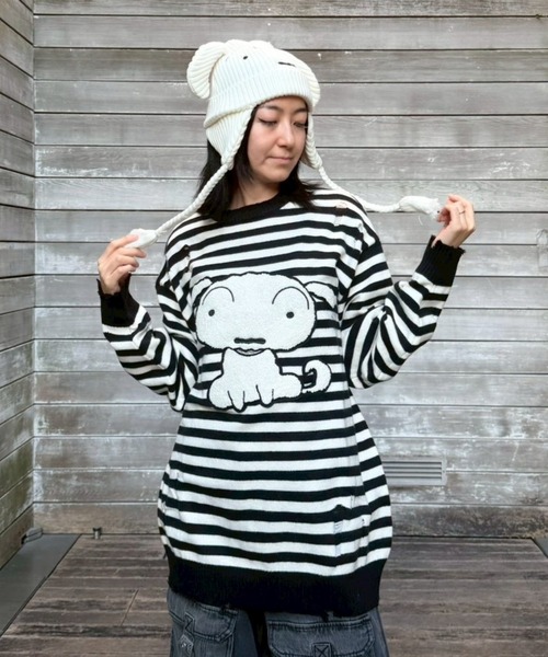 Candy Stripper(キャンディストリッパー)の「【クレヨンしんちゃん】シロ ダメージ ボーダー ニット(ニット/セーター・レディース・ライトブルー/ブラウン/ブラック×ホワイト・FREE)」の5枚目の写真