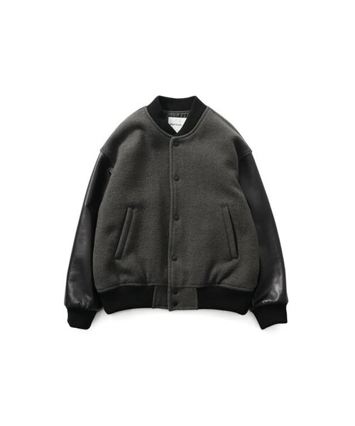 Header Leather Wool Stadium Jacket Dark Gray