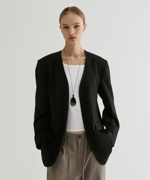 Collarless Tailored Jacket Black