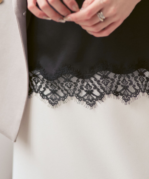 Noble（ノーブル）の「リバーレーストリミングサテンキャミソール（キャミソール・レディース・ブラック/ホワイト・FREE）」の5枚目の写真