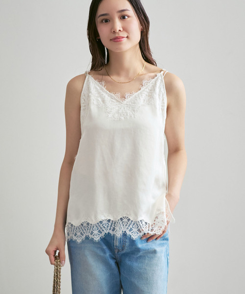 Noble（ノーブル）の「リバーレーストリミングサテンキャミソール（キャミソール・レディース・ブラック/ホワイト・FREE）」の21枚目の写真