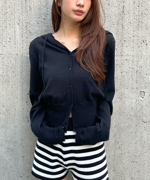 3.3 Field Trip （3.3フィールドトリップ）の「3.3 Field Trip／フーディーニットカーデ（ニット/セーター・レディース・ブラック/ピンク/グレー・FREE）」の2枚目の写真