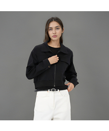 Pocket Cropped Zip up _Black