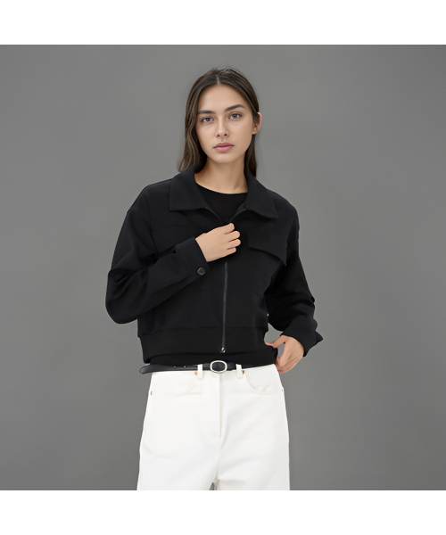 ACUD(アクド)の「Pocket Cropped Zip up _Black(テーラードジャケット・レディース・ブラック・FREE)」の1枚目の写真