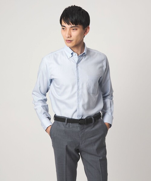 green label relaxing(グリーンレーベルリラクシング)の「コットン ロイヤルオックス ボタンダウン ドレスシャツ -形態安定-(ビジネスシャツ・メンズ・ホワイト/ライトブルー・M/XL/L/S)」の2枚目の写真