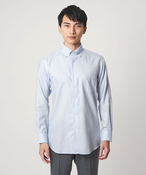 green label relaxing(グリーンレーベルリラクシング)の「コットン ロイヤルオックス ボタンダウン ドレスシャツ -形態安定-(ビジネスシャツ・メンズ・ホワイト/ライトブルー・M/XL/L/S)」の9枚目の写真