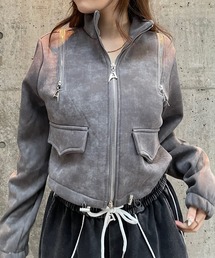 [裏起毛]ショルダージップデザイン スタンドネックジャケット