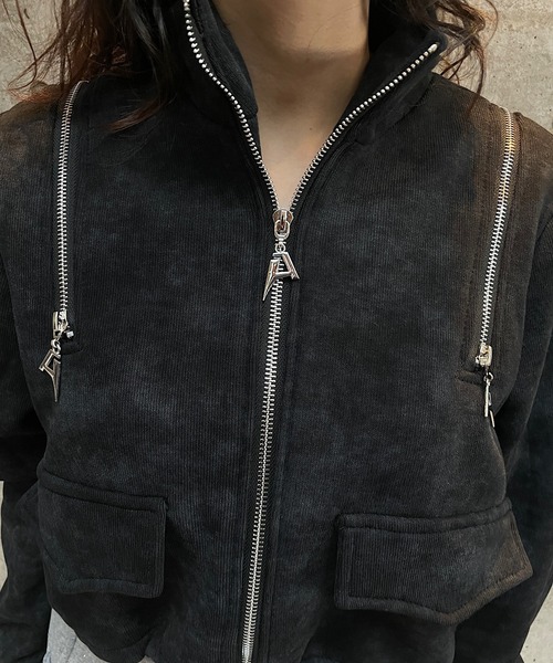 ROGER AND RAW（ロジャーアンドロウ）の「[裏起毛]ショルダージップデザイン スタンドネックジャケット（スウェット・レディース・グレー/ブラック/ホワイト・FREE）」の9枚目の写真
