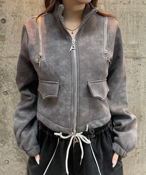 ROGER AND RAW（ロジャーアンドロウ）の「[裏起毛]ショルダージップデザイン スタンドネックジャケット（スウェット・レディース・グレー/ブラック/ホワイト・FREE）」の12枚目の写真