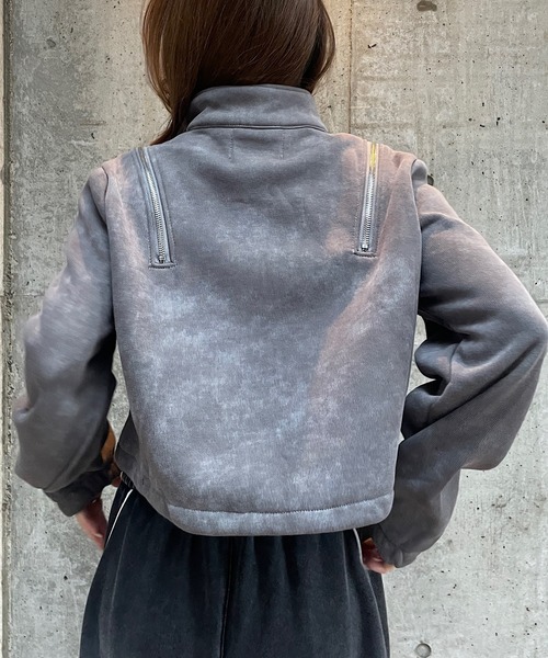 ROGER AND RAW（ロジャーアンドロウ）の「[裏起毛]ショルダージップデザイン スタンドネックジャケット（スウェット・レディース・グレー/ブラック/ホワイト・FREE）」の14枚目の写真