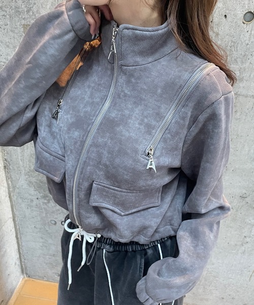 ROGER AND RAW（ロジャーアンドロウ）の「[裏起毛]ショルダージップデザイン スタンドネックジャケット（スウェット・レディース・グレー/ブラック/ホワイト・FREE）」の17枚目の写真