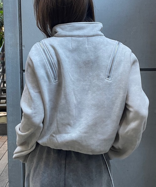 ROGER AND RAW（ロジャーアンドロウ）の「[裏起毛]ショルダージップデザイン スタンドネックジャケット（スウェット・レディース・グレー/ブラック/ホワイト・FREE）」の20枚目の写真